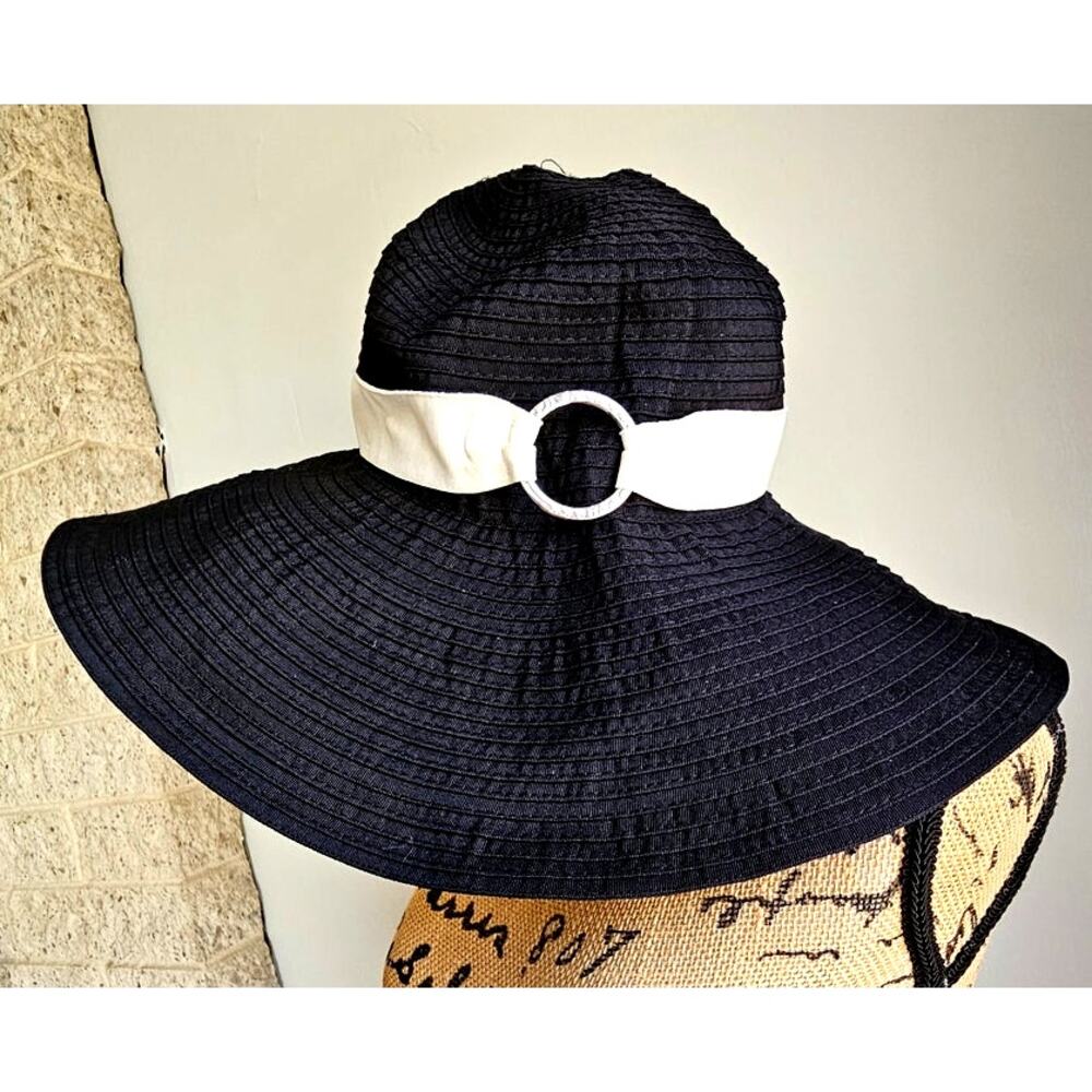 Lauren Ralph Lauren Wide Brim Floppy Sun Hat, Black/White, Sz M NWOT, NEW - Picture 2 of 9